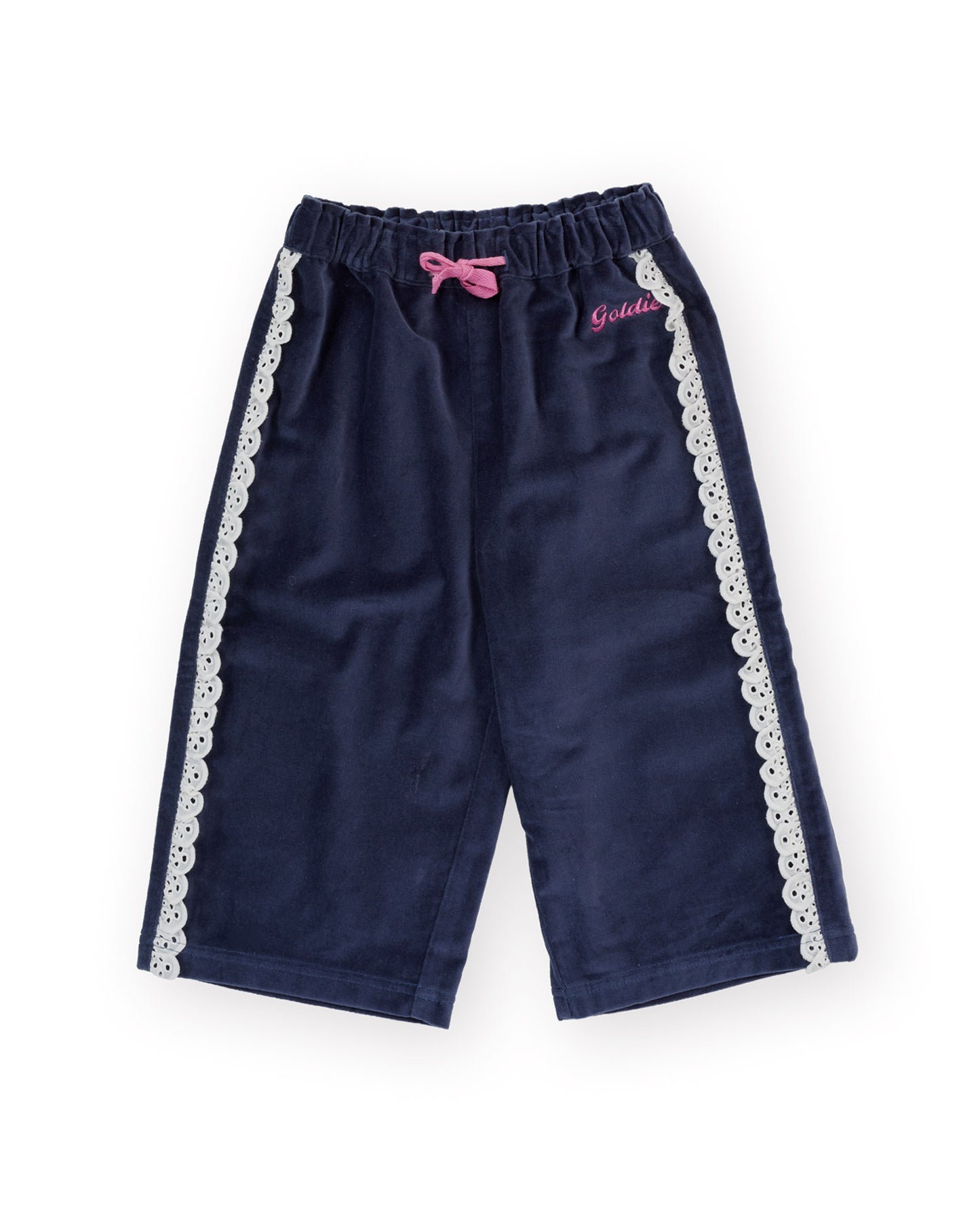 Goldie + Ace Velour Broderie Wide Leg Pant Navy