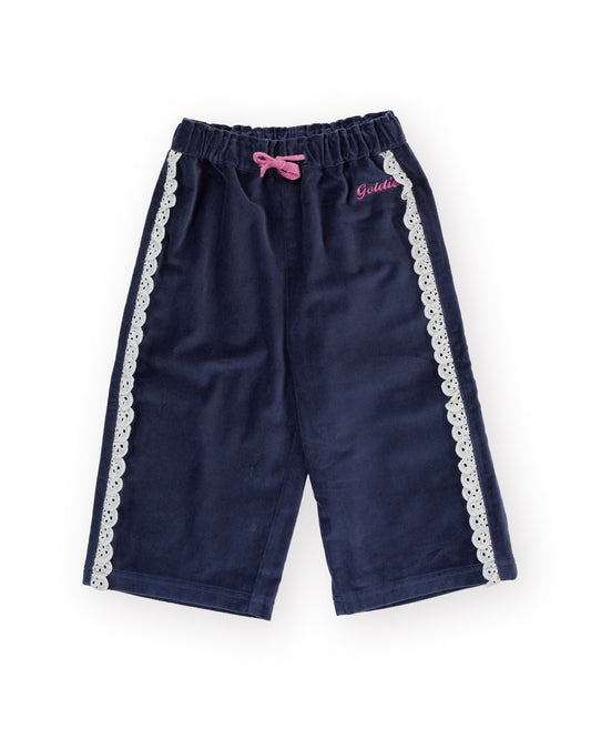 Goldie + Ace Velour Broderie Wide Leg Pant Navy