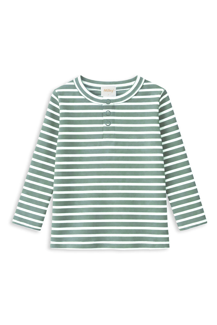 Milky Fern Stripe Henley Long Sleeve Tee