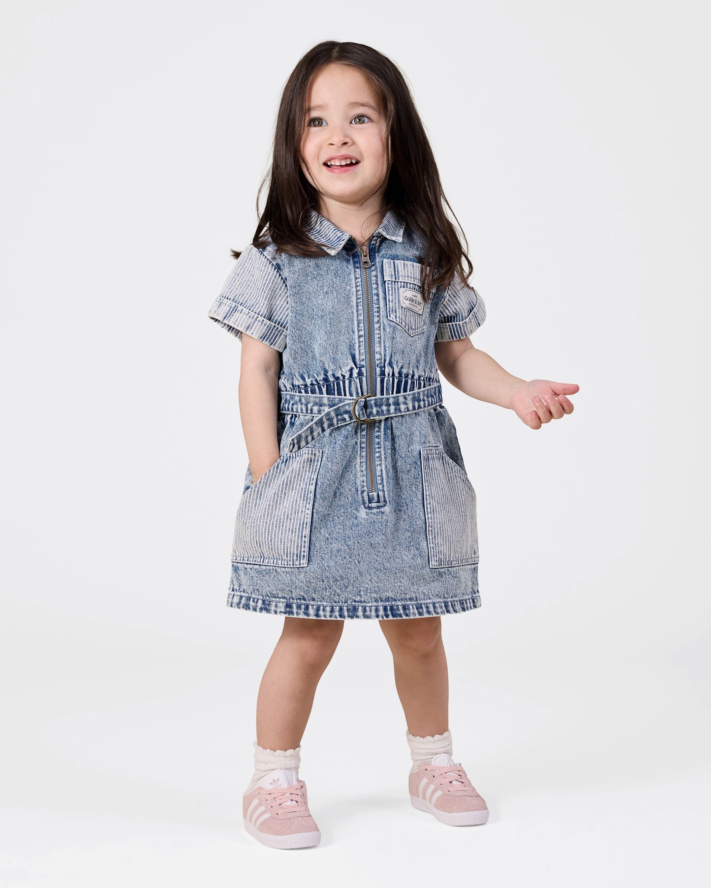 Goldie + Ace Piper Pinstripe Denim Belted Dress