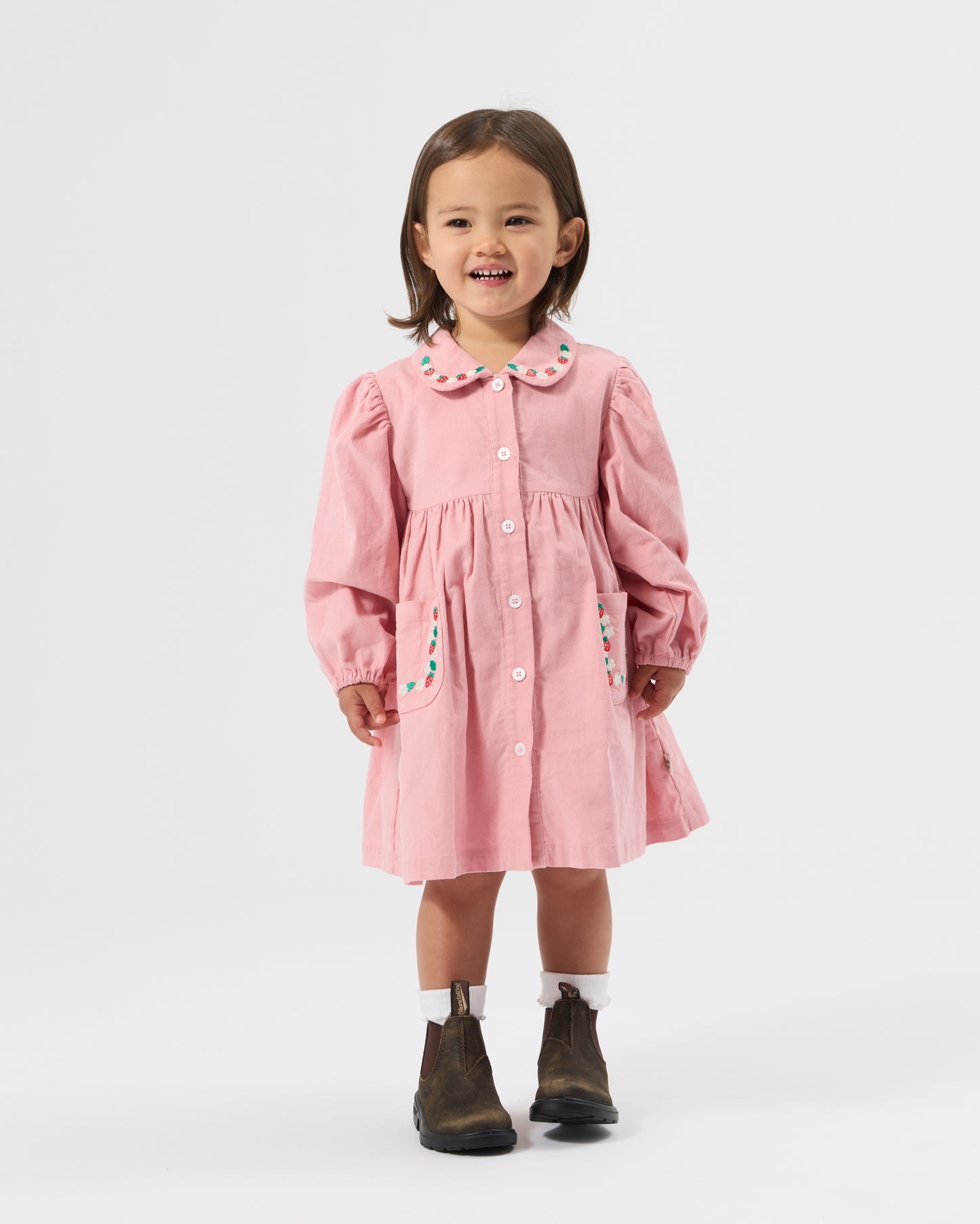 Goldie + Ace Wild Strawberry Corduroy Collar Dress Pink