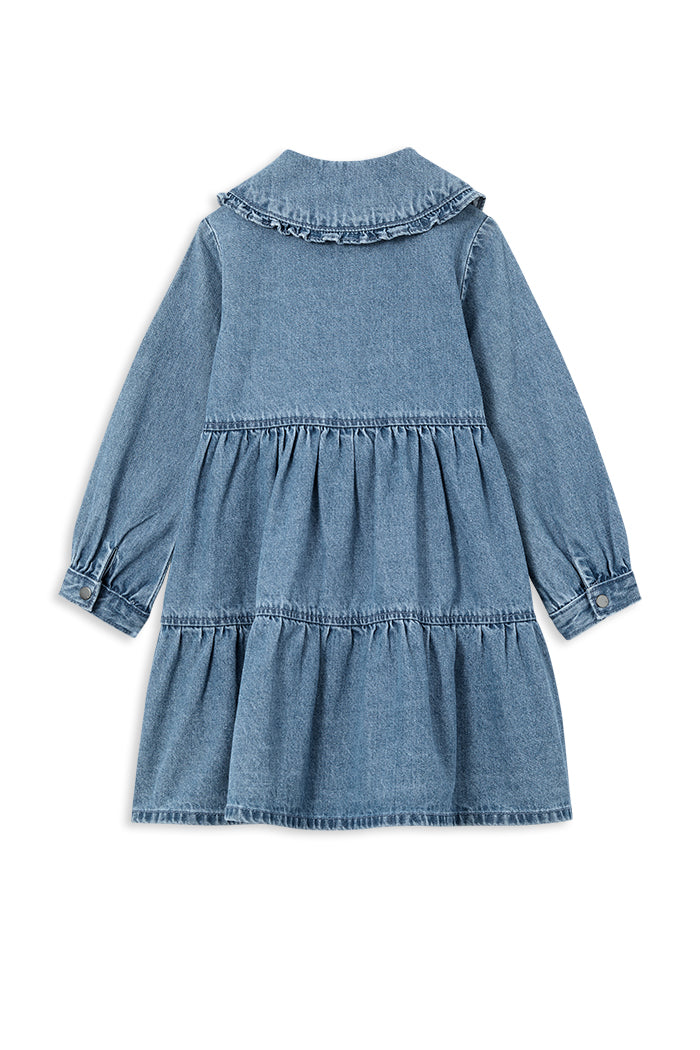 Milky Denim Tiered Collared Dress