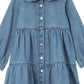 Milky Denim Tiered Collared Dress