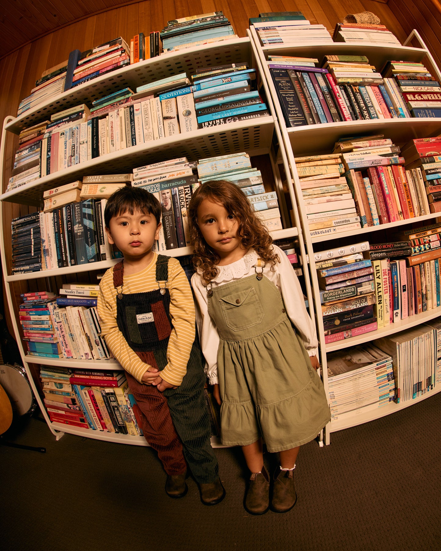 Goldie + Ace Austin Corduroy Colour Block Overalls Brown | Moss | Navy
