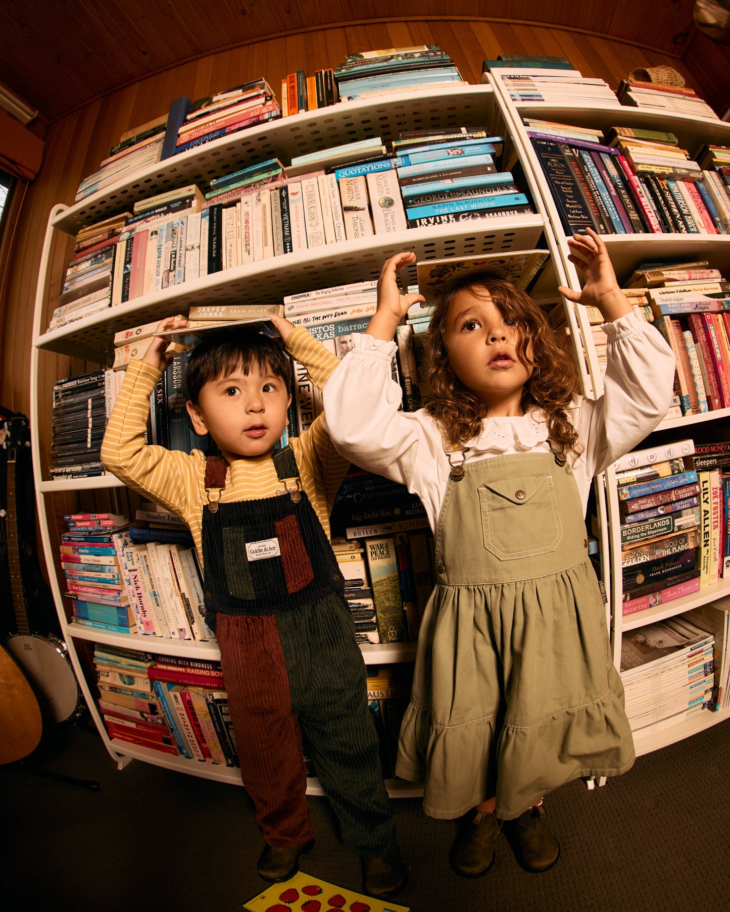 Goldie + Ace Austin Corduroy Colour Block Overalls Brown | Moss | Navy