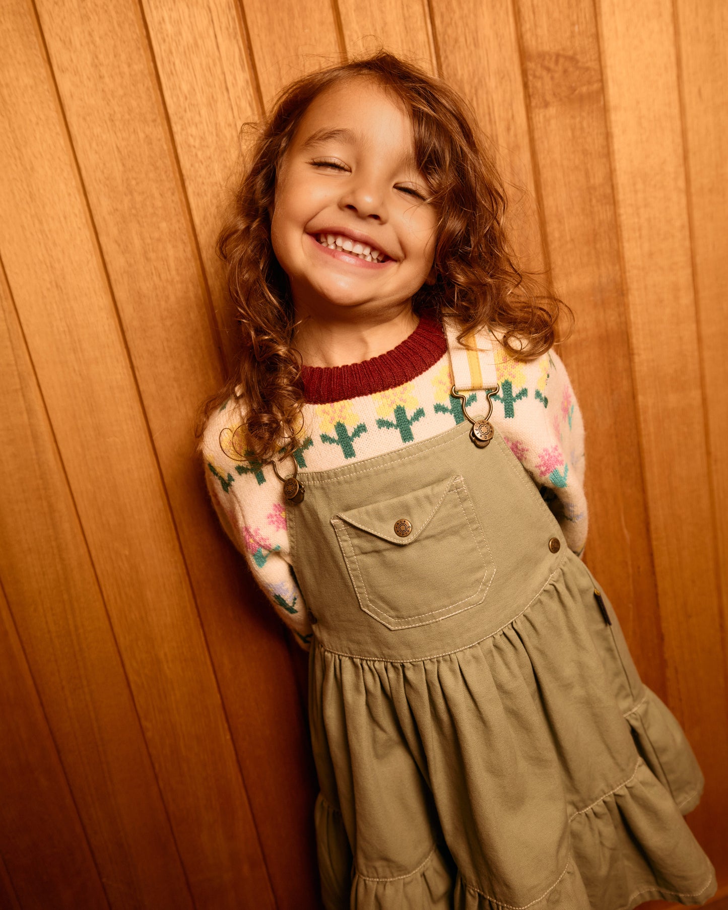 Goldie + Ace Carpenter Utility Pinafore Dress Sage