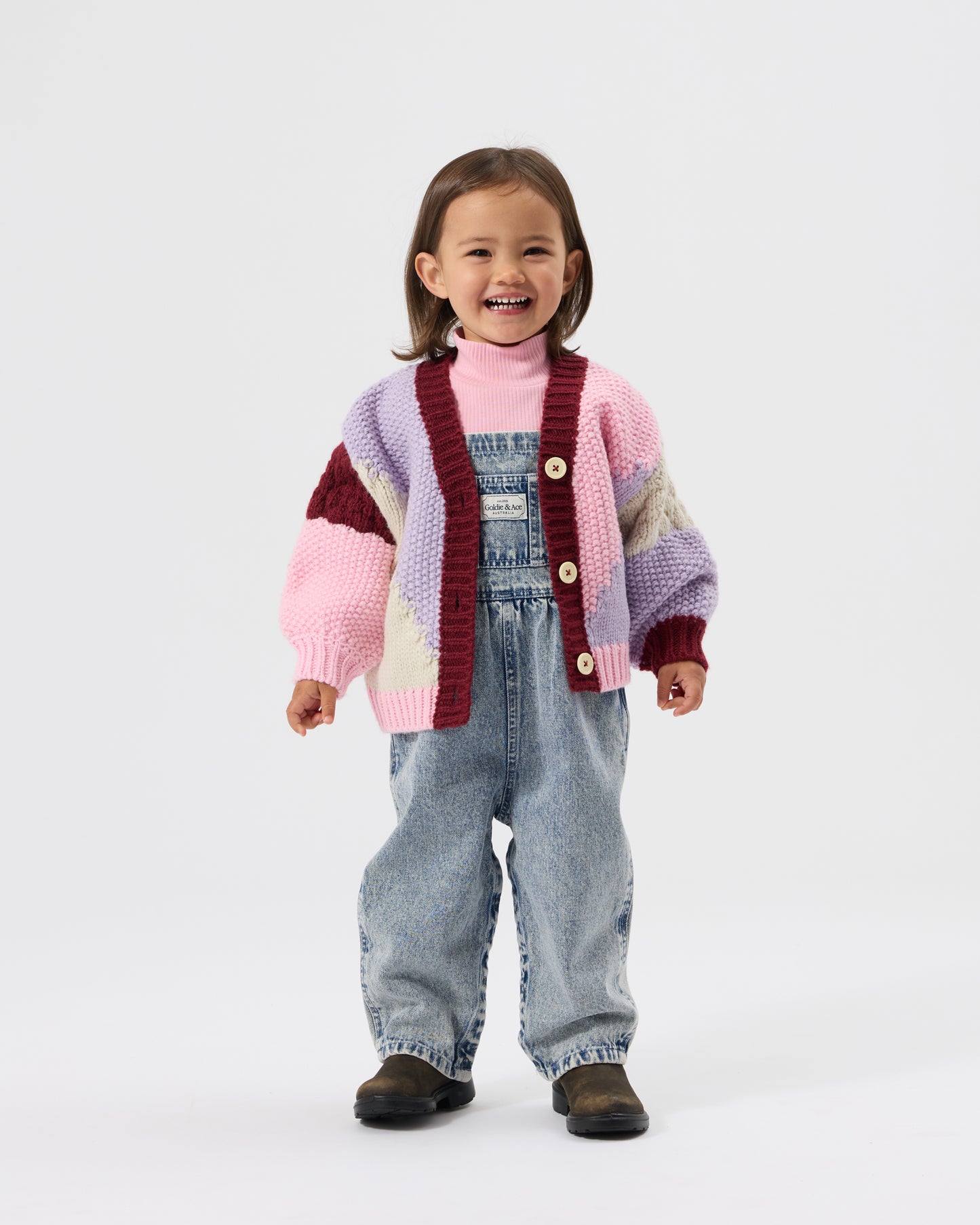 Goldie + Ace Colour Block Knit Cardigan Pink | Purple