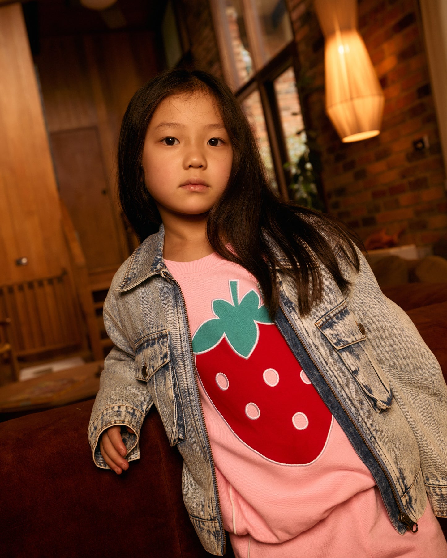 Goldie + Ace Jumbo Strawberry Piped Sweater Pink