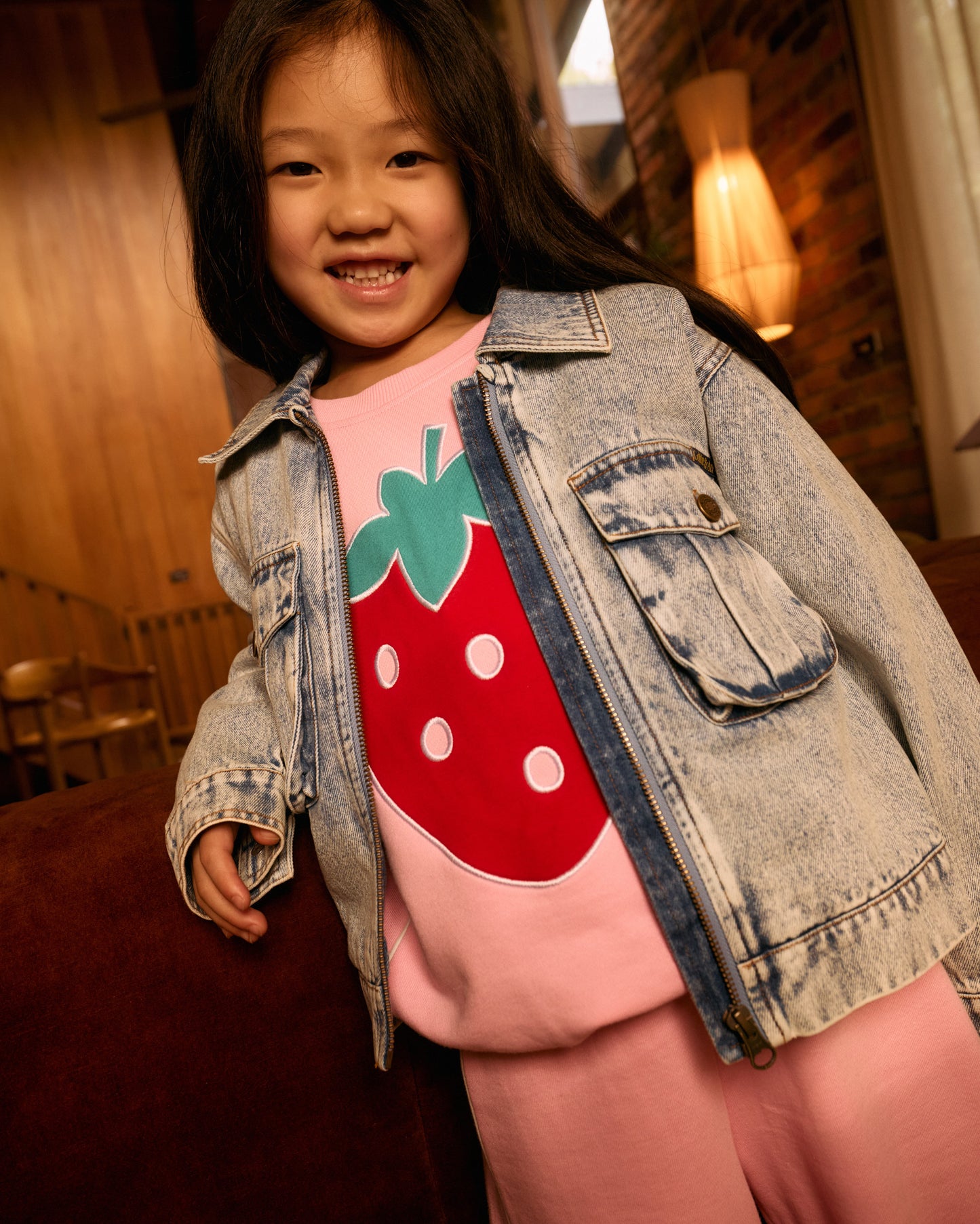 Goldie + Ace Jumbo Strawberry Piped Sweater Pink