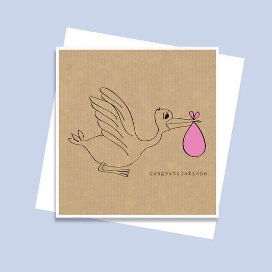 The Little Card Factory Pink Stork Card