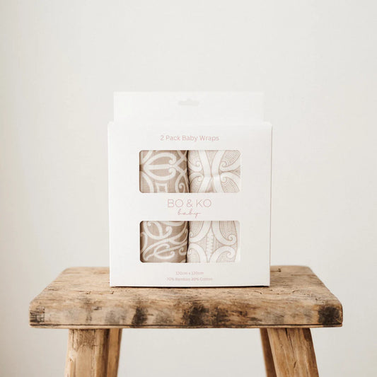 Bo & Ko 2 Pack Wrap Set Koru Mocha & Te Pātiki Mocha