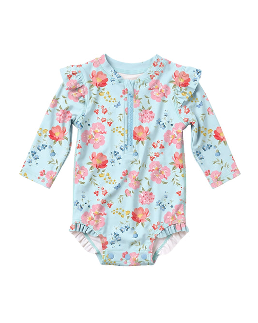 Toshi Baby Swim Long Sleeve Onesie Twinkle Aqua Garden