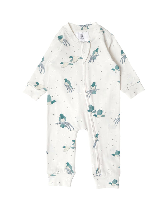 Babu Organic Cotton Long Sleeve Onesie Kererū