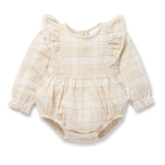 Aster & Oak Beige Plaid Bubble Bodysuit