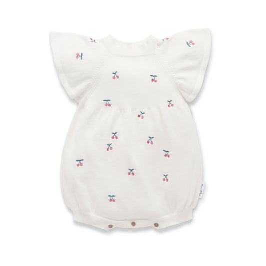 Aster & Oak Cherry Knit Romper Natural