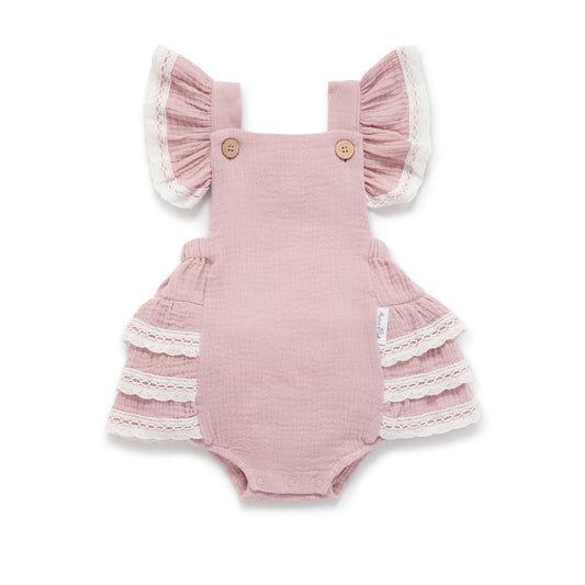 Aster & Oak Pink Muslin Ruffle Playsuit *Pre-order*