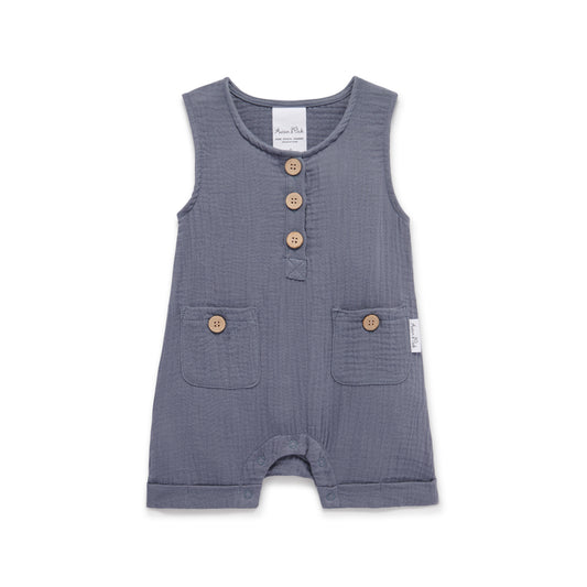 Aster & Oak Flint Blue Muslin Romper