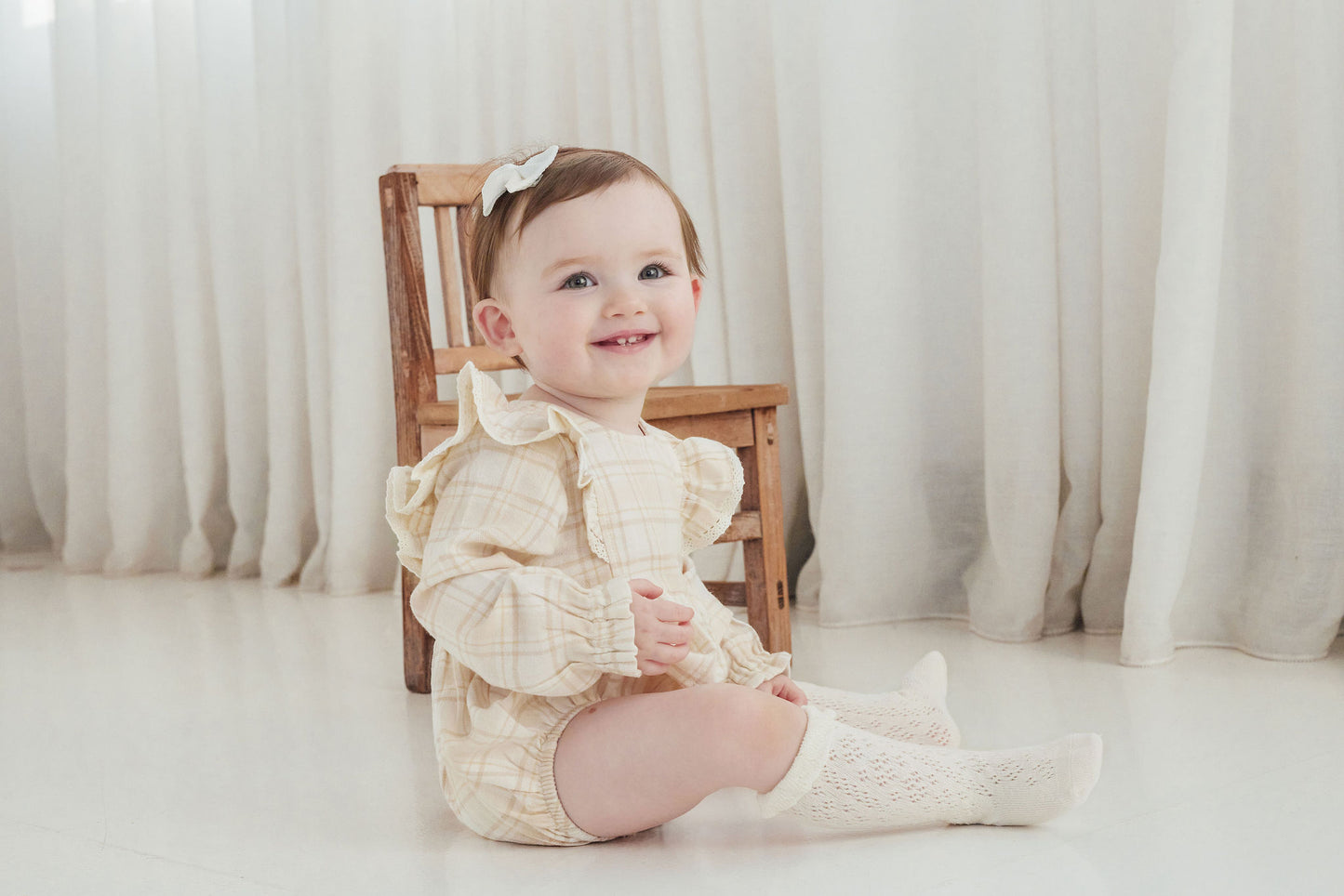 Aster & Oak Beige Plaid Bubble Bodysuit