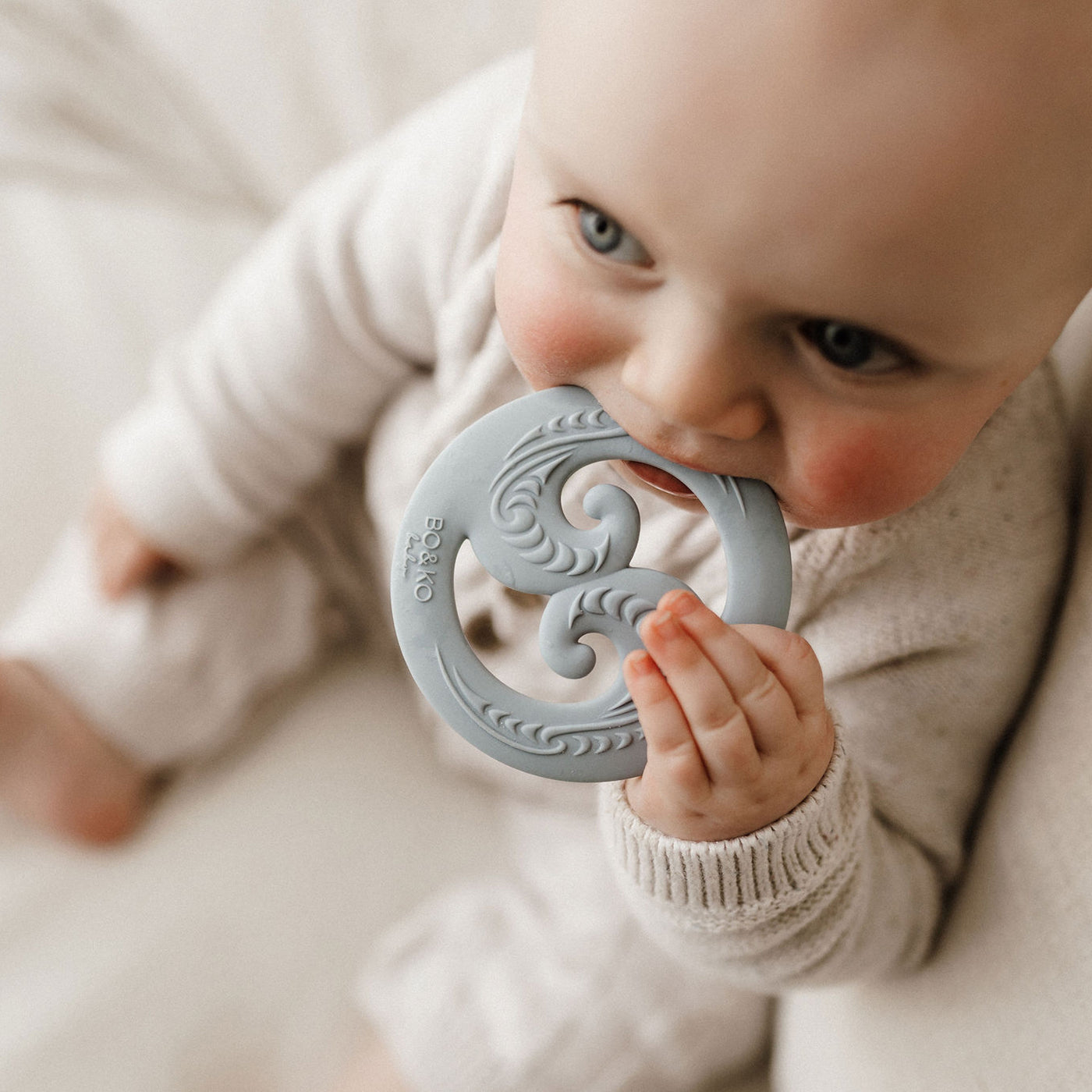 Bo & Ko Koru Teether Duck Egg Blue