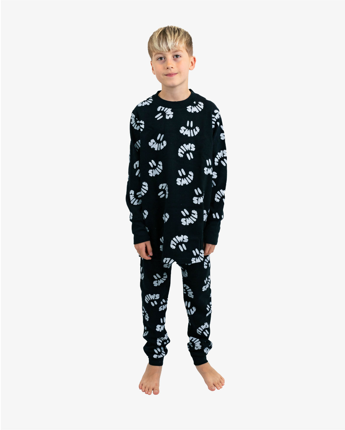 Band of Boys Black Waffle Smile Winter PJs