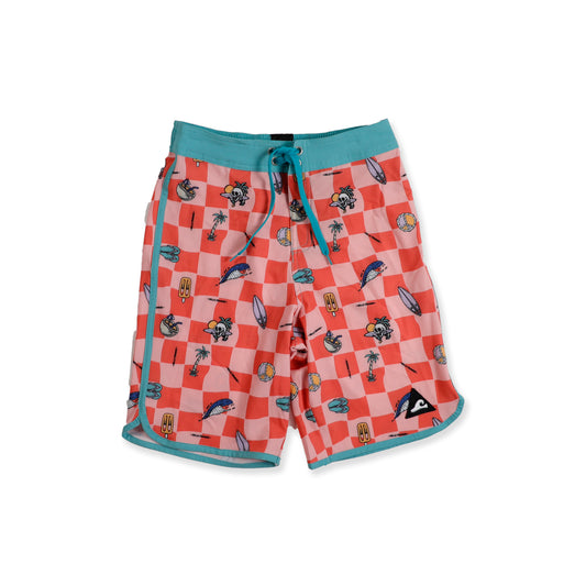 Hello Stranger Check Me Long Board Short Red Check