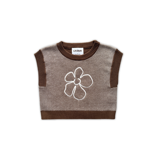 Grown Organic Fields Embroidery Knit Vest Espresso