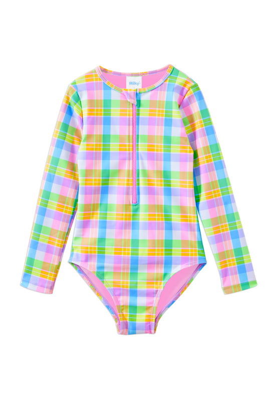 Milky Carnival Check Long Sleeve Swimsuit