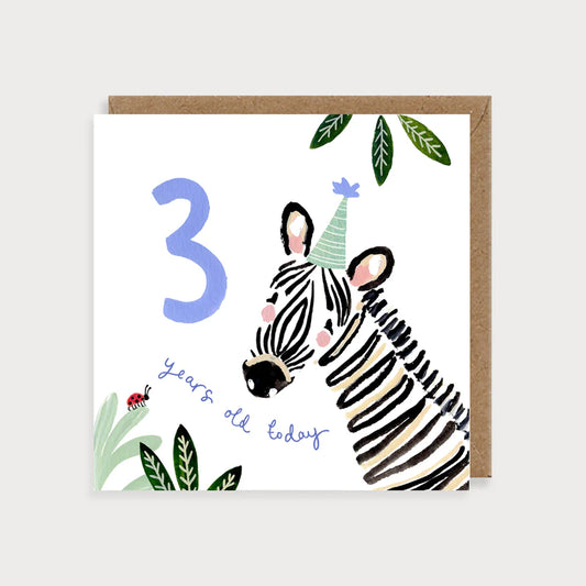 Zebra 3rd Birthday Card
