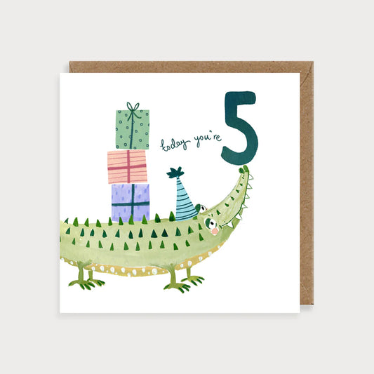 Crocodile 5th Birthday Card