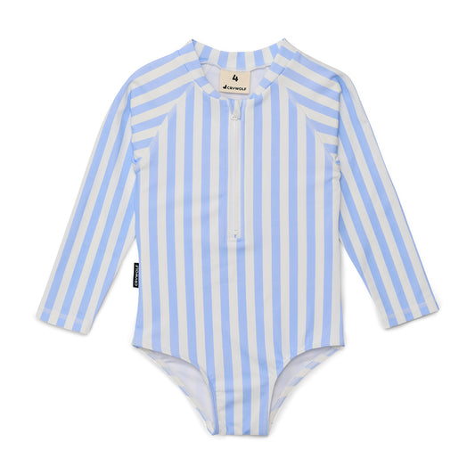 Crywolf Long Sleeve Swimsuit Sky Blue Stripe