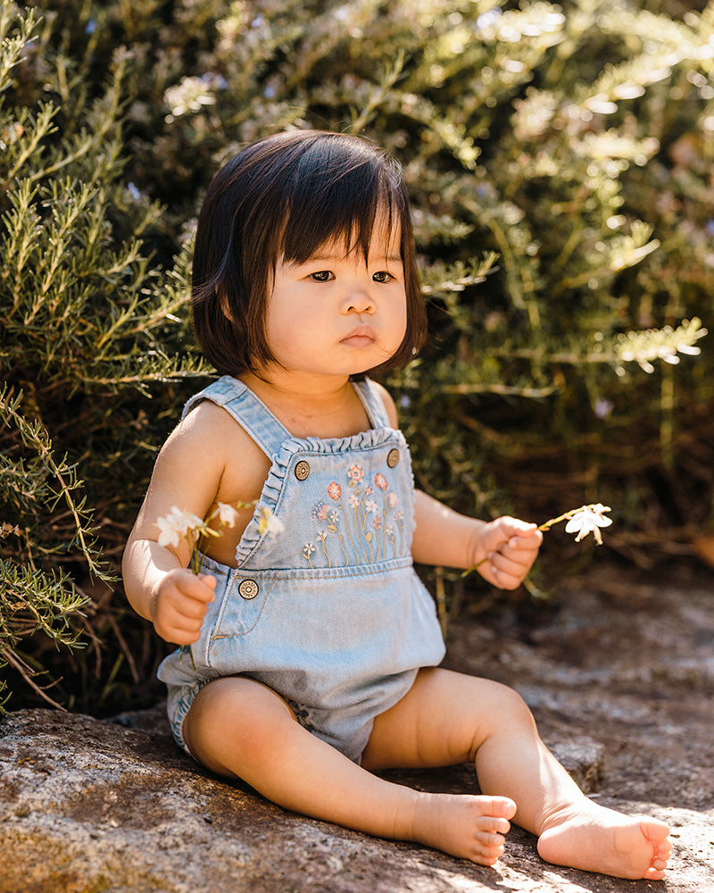 Minihaha Palm Cove Embroidered Bodysuit Light Blue