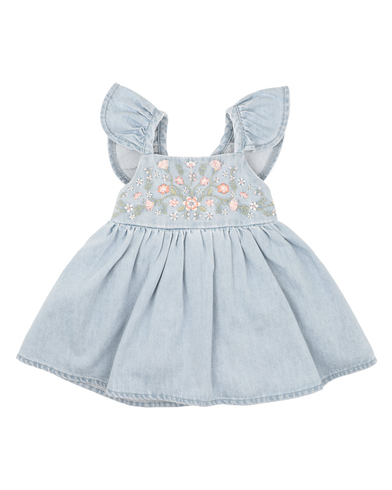 Minihaha Palm Cove Denim Embroidered Dress Light Blue