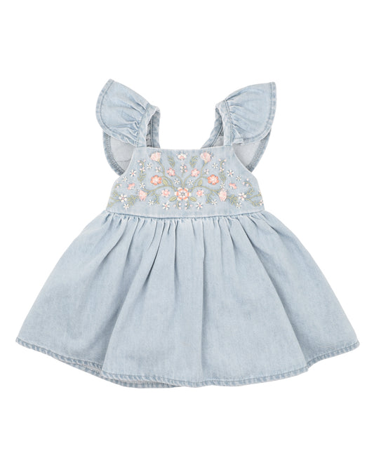 Minihaha Palm Cove Denim Embroidered Dress Light Blue