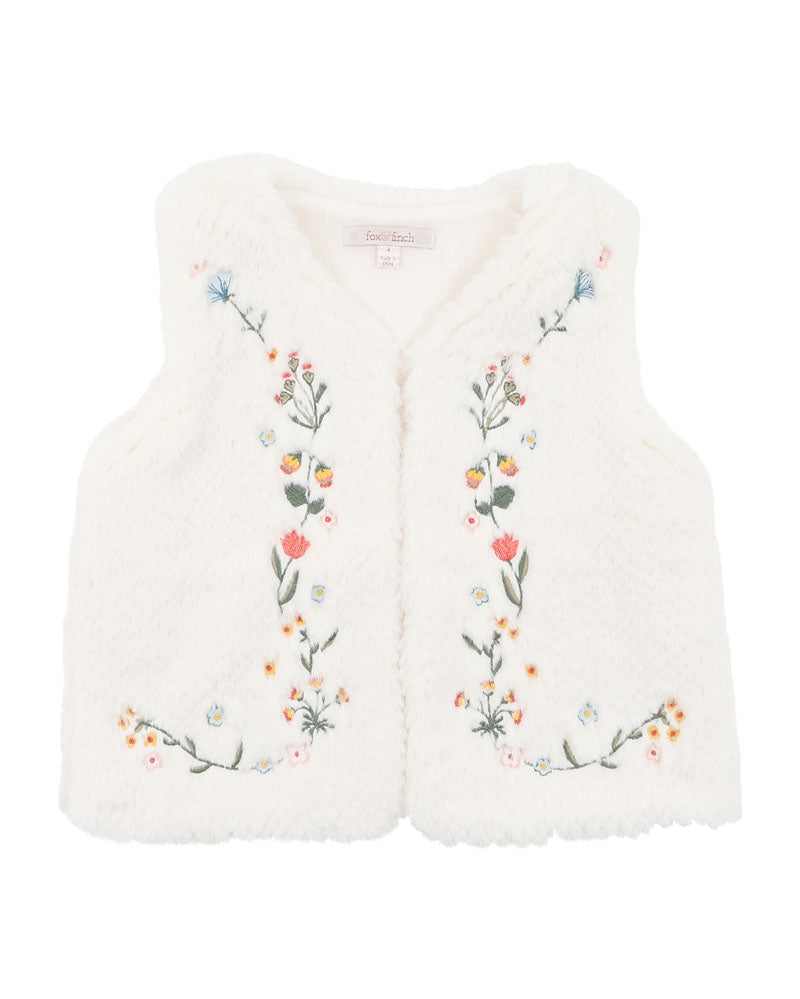 Minihaha Botanica Embroidered Faux Fur Vest