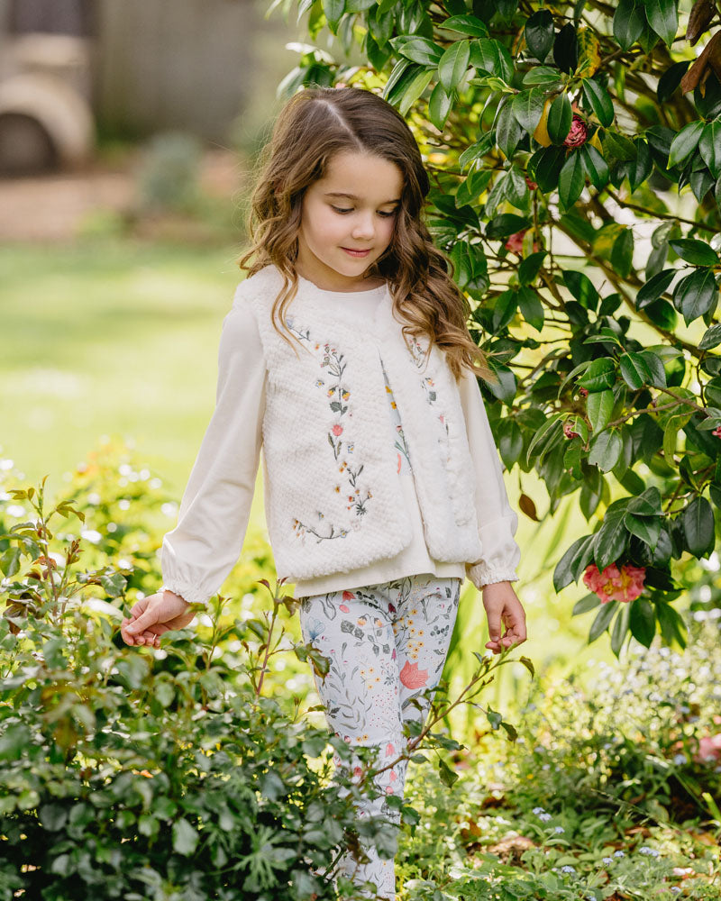 Minihaha Botanica Embroidered Faux Fur Vest