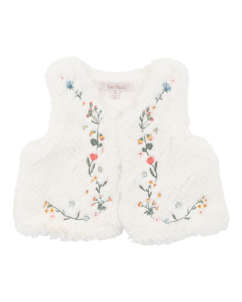 Minihaha Botanica Embroidered Faux Fur Vest