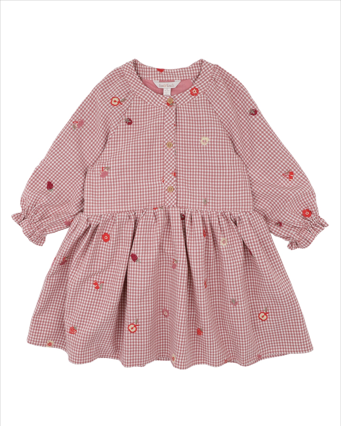 Minihaha Girls Orchard Bloom Embroidery Check Dress Dusty Pink