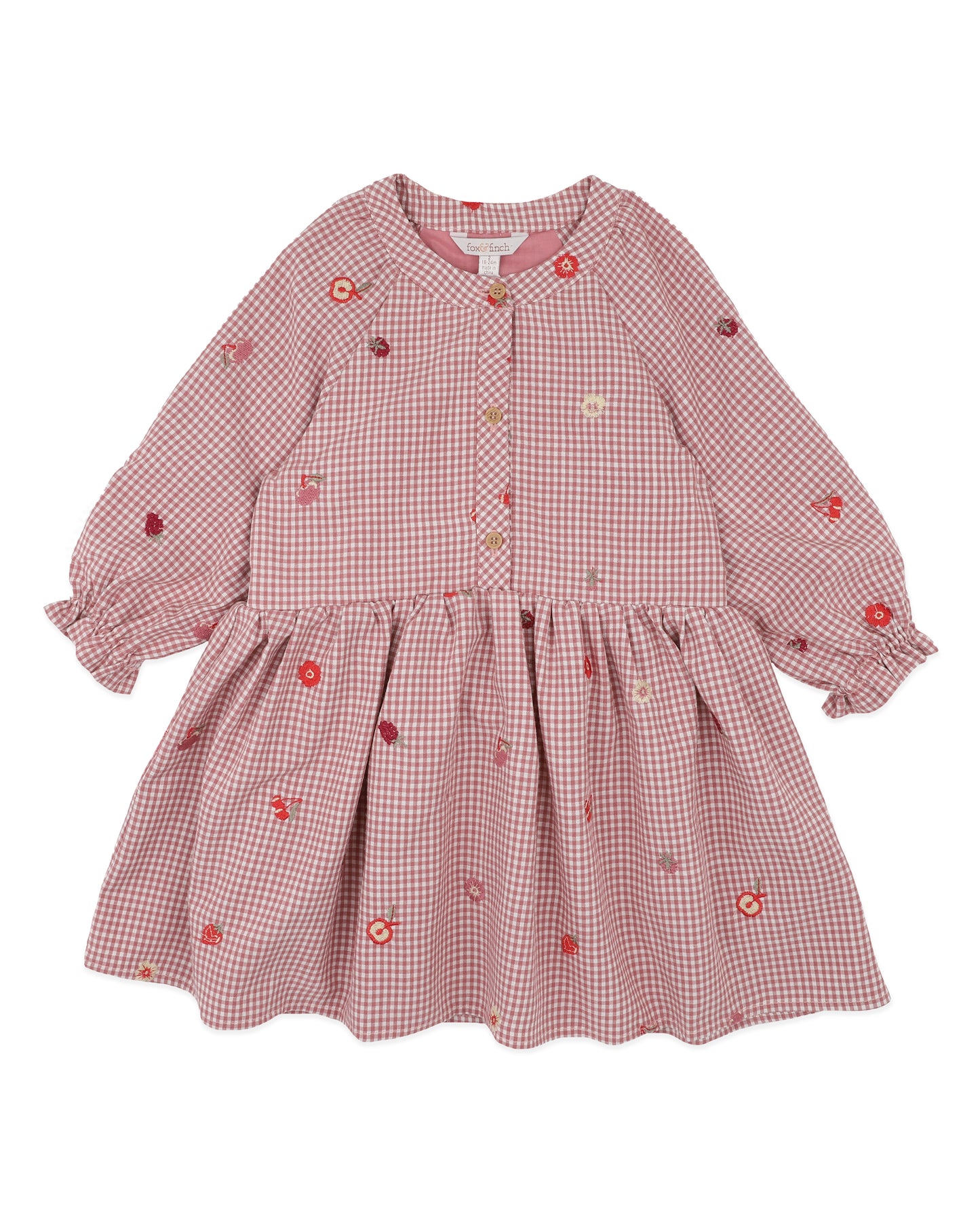 Minihaha Girls Orchard Bloom Embroidery Check Dress Dusty Pink