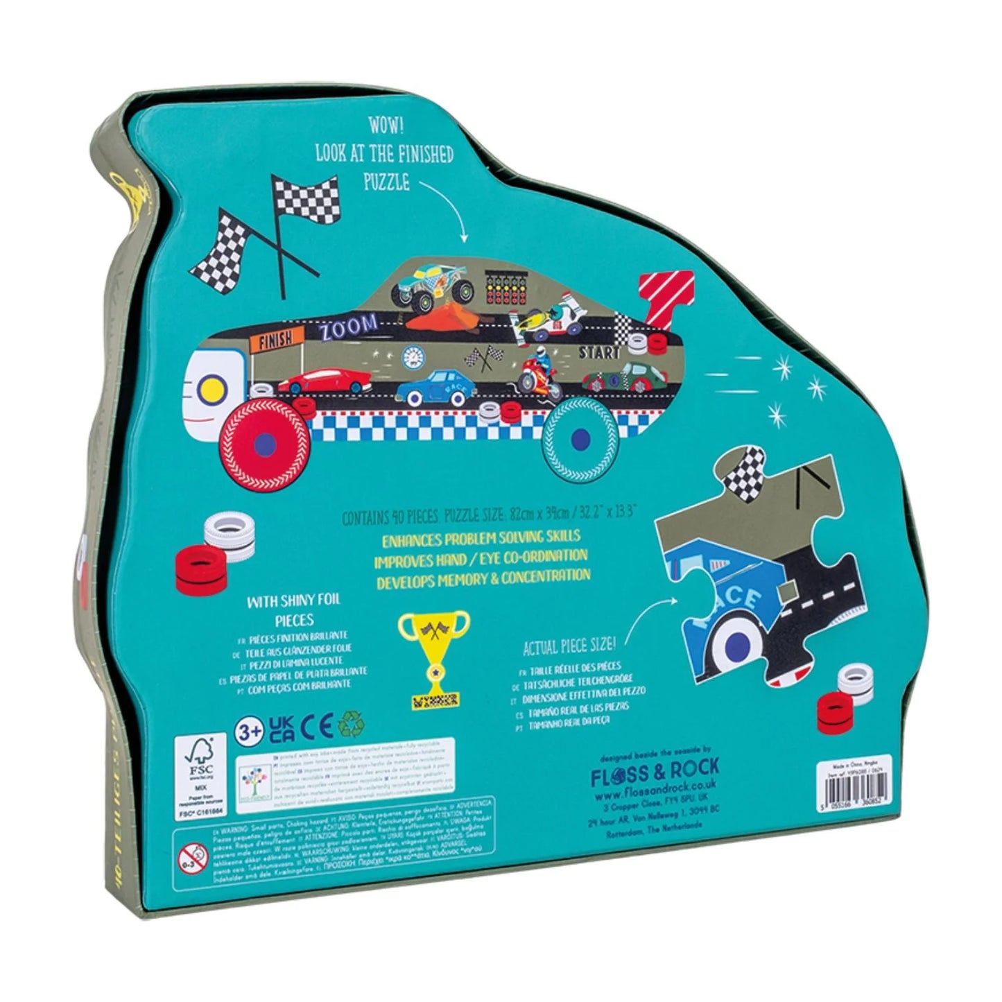 Floss & Rock Racing Car Shaped Puzzle 40pc | Cars
