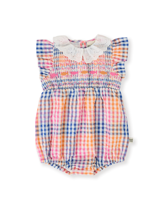 Goldie + Ace Rainbow Gingham Lani Smocked Romper
