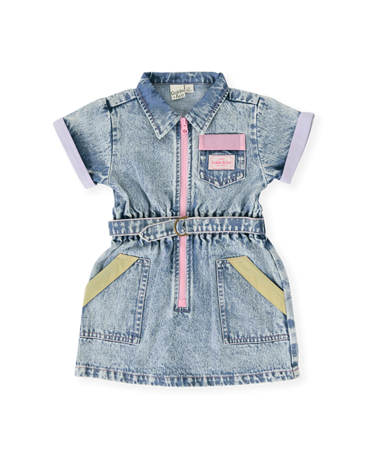 Goldie + Ace Pastel Pop Piper Denim Belted Dress