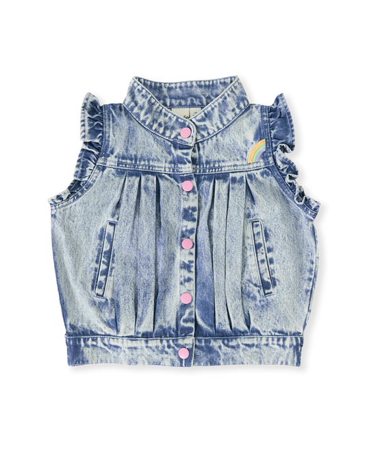 Goldie + Ace Elodie Embroidered Denim Vest