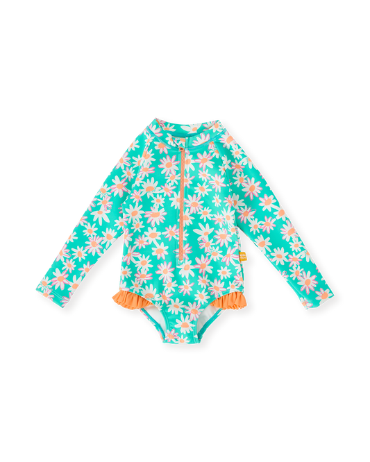 Goldie + Ace Daisy Patch Long Sleeve Frill Swimsuit
