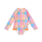 Goldie + Ace Rainbow Gingham Long Sleeve Frill Swimsuit