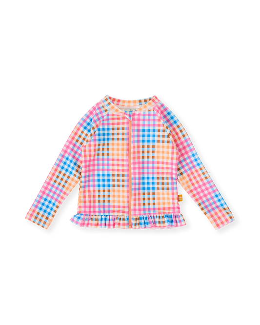 Goldie + Ace Rainbow Gingham Zip Up Rashguard