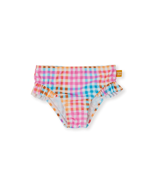 Goldie + Ace Rainbow Gingham Frill Waist Bikini Bottom
