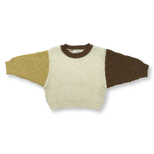 Grown Slub Yarn Pull Over Colour Block