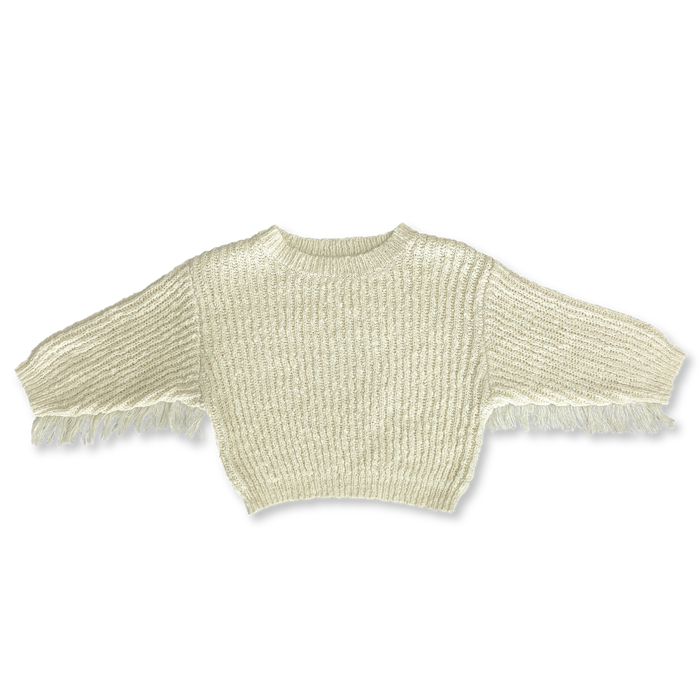 Grown Slub Yarn Fringe Pull Over Milk