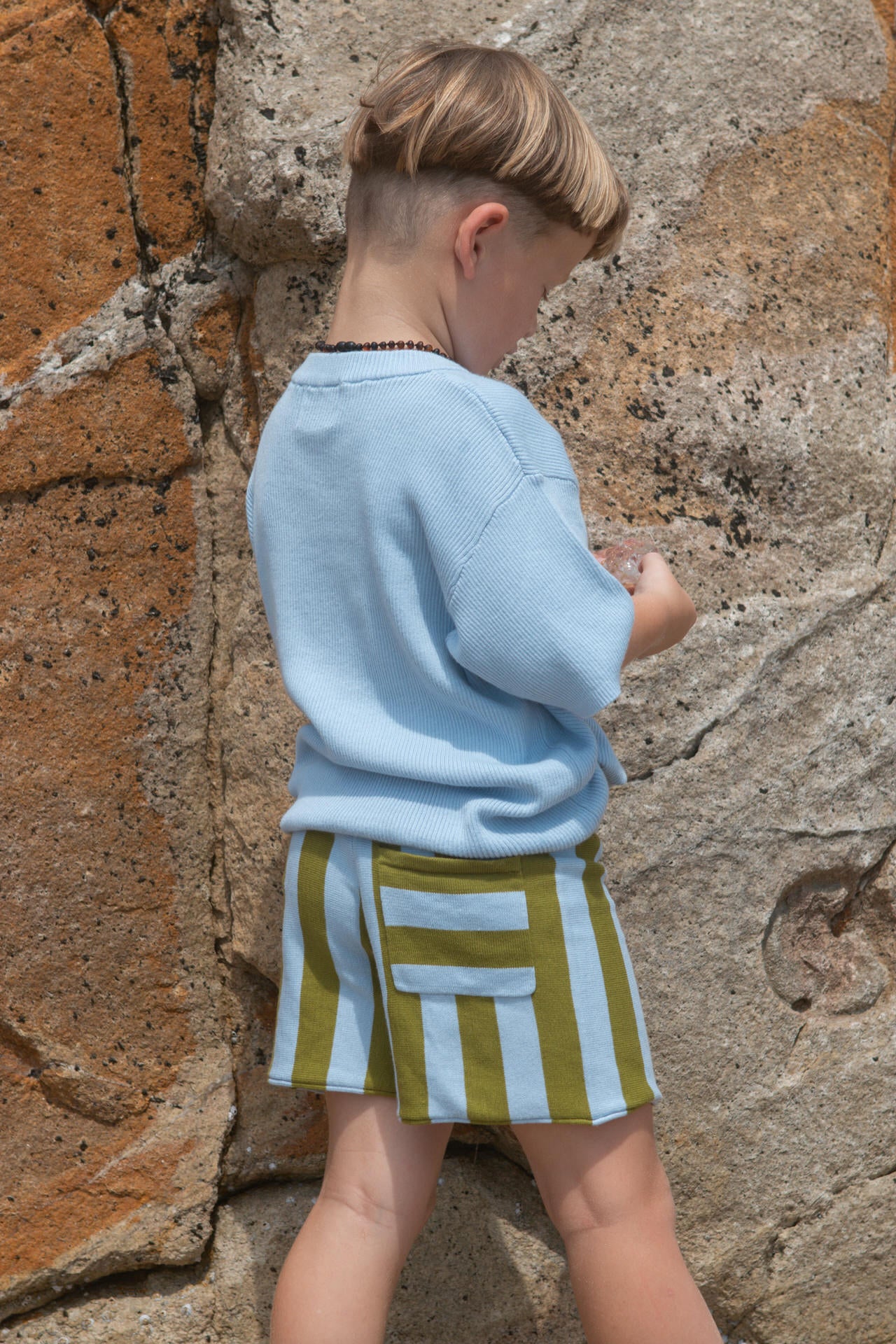 Grown Organic Vertical Stripe Knit Shorts Ocean | Leaf
