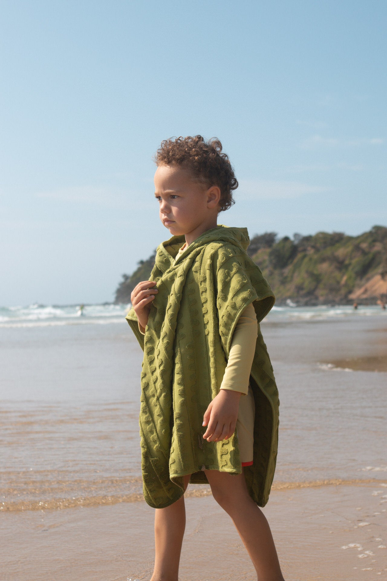 Grown Terry Towelling Flow Poncho Leaf